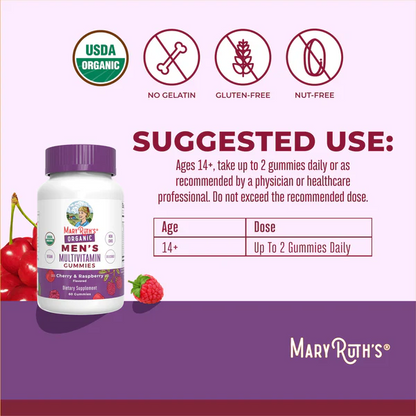 Multivitaminico orgánico para hombres (60gomitas) / Men's Multivitamin Gummies, Cherry & Raspberry, Org, (60ct)
