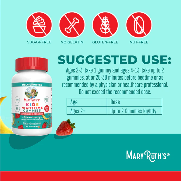 Ayuda para dormir para niños sin melatonina (60gomitas) / Kids Sleep No Melatonin Gummies, Strawberry, 60 ct