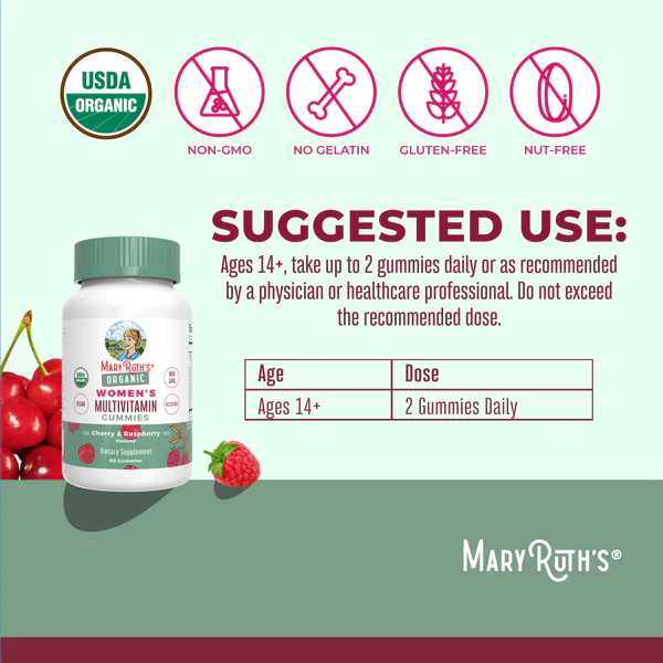 Gomitas multivitamínicas orgánicas para mujeres (60gomitas) / Women's Multivitamin Gummies, Cherry & Raspberry, Org, (60ct)
