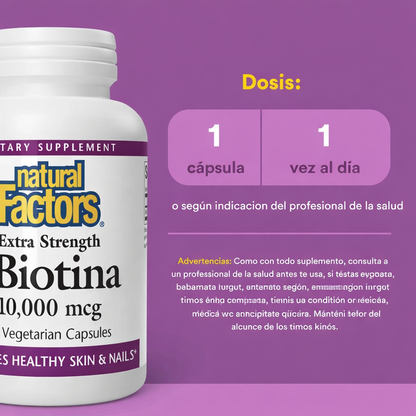 Biotina Extra Fuerza 10,000 mcg 60 vcap, Natural Factors