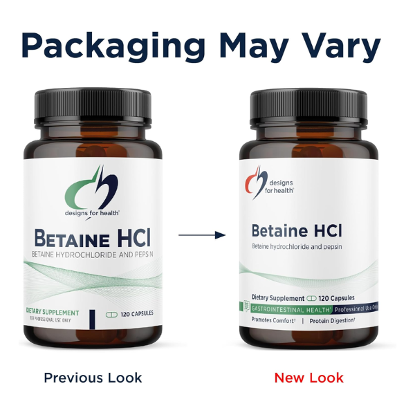 Betaína HCl 750 mg con Pepsina (120 caps), Designs for Health