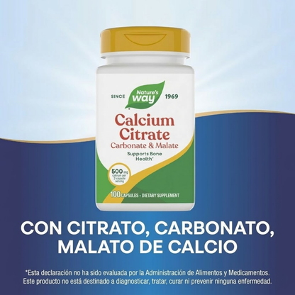 Citrato de Calcio - Carbonato & Malato - 500mg - 100 Cápsulas