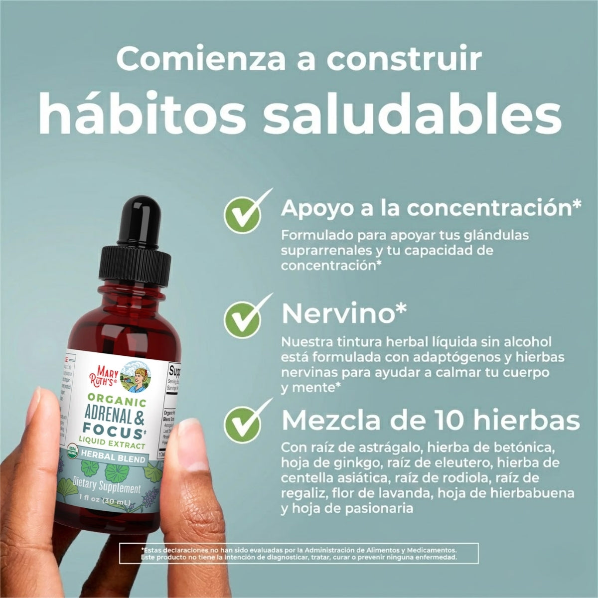 Mezcla de hierbas orgánicas suprarrenales y de enfoque 1oz (30ml) /Adult Adrenal & Focus Drops, Org, 1 oz