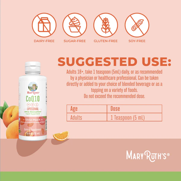 CoQ10 Liposomal, Melocotón Cítrico, (7.5 fl oz/225ml), Mary Ruth´s