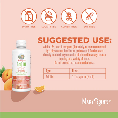 CoQ10 Liposomal, Melocotón Cítrico, (7.5 fl oz/225ml), Mary Ruth´s