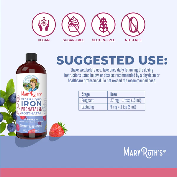 Hierro líquido prenatal y posnatal (473ml) / Prenatal Postnatal Iron Liquid, Berry (16oz)