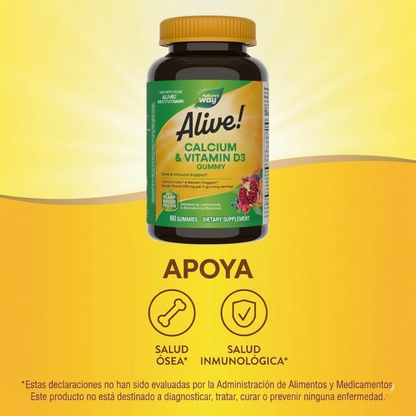 Alive!® Calcio + Vitamina D3 (60 gomitas), Nature's Way