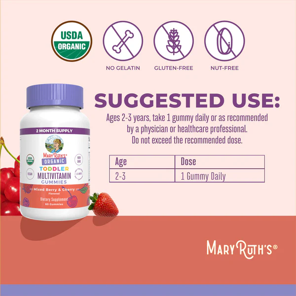 Multivitamínico para Infantes, Bayas Mixtas y Cereza, Org, (60 gomitas), Mary Ruth´s