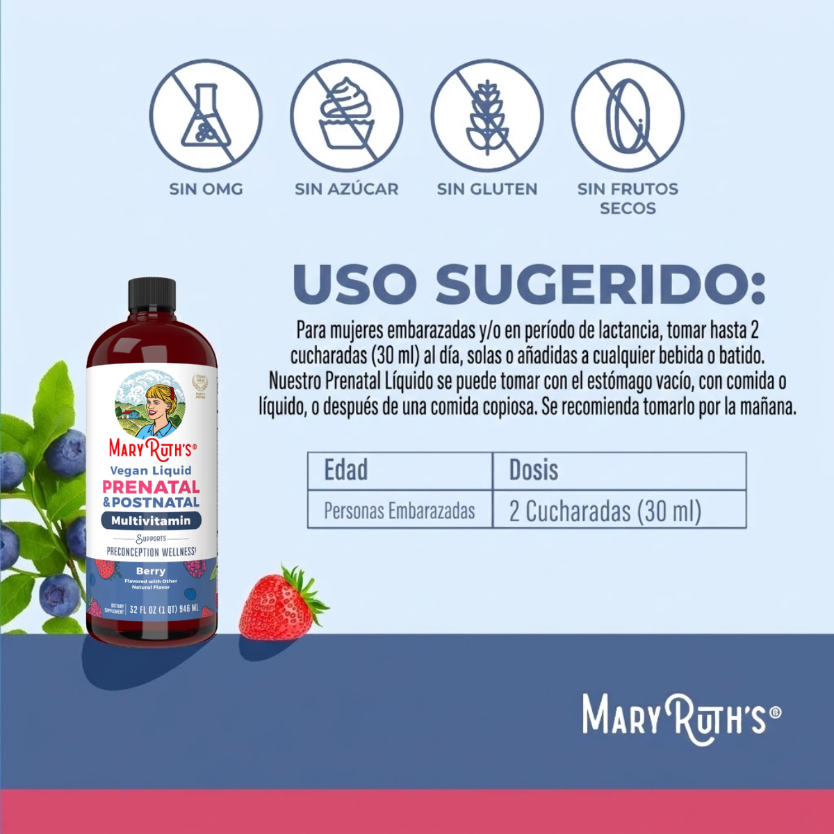 Multivitamínico Prenatal y Postnatal (32 fl oz /946ml), Mary Ruth´s