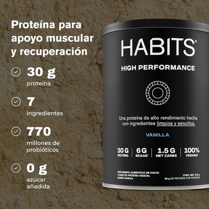 Proteina sabor Vainilla para Alto Rendimiento (1078 gr), Habits