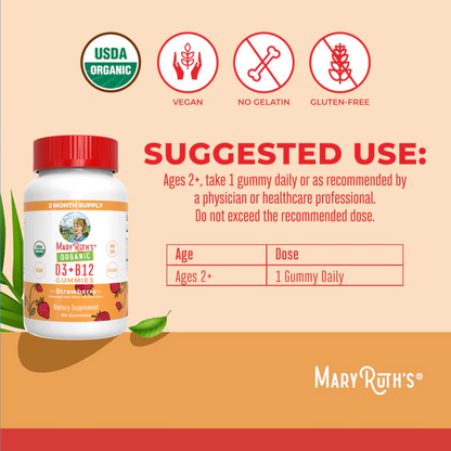 D3+B12 gomitas organicas (60 gomitas) / Vitamin D3+B12 Gummies, Strawberry, Org, 60 ct
