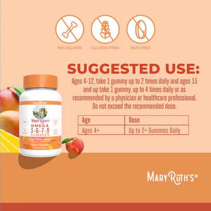 Omega 3-6-7-9 Gomitas 120 unidades / Omega 3-6-7-9 Gummies, Peach Mango & Apricot, 120 ct