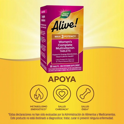 Alive!® Max3 Potency Multivitaminico Para Mujeres (90 tabs), Nature's Way