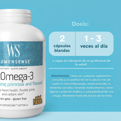 WomenSense® RxOmega-3 Aceite de Pescado, Evening Primrose, and Flaxseed Enteripure® 120 sg, Natural Factors