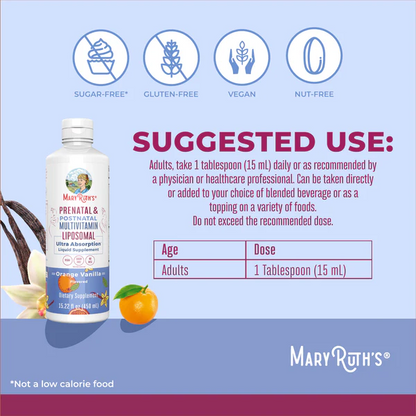 Multivitamínico liposomal prenatal y posnatal 15.22oz (450.10ml) / Prenatal Postnatal Multivitamin Liposomal, Orange Vanilla, (15.22oz)