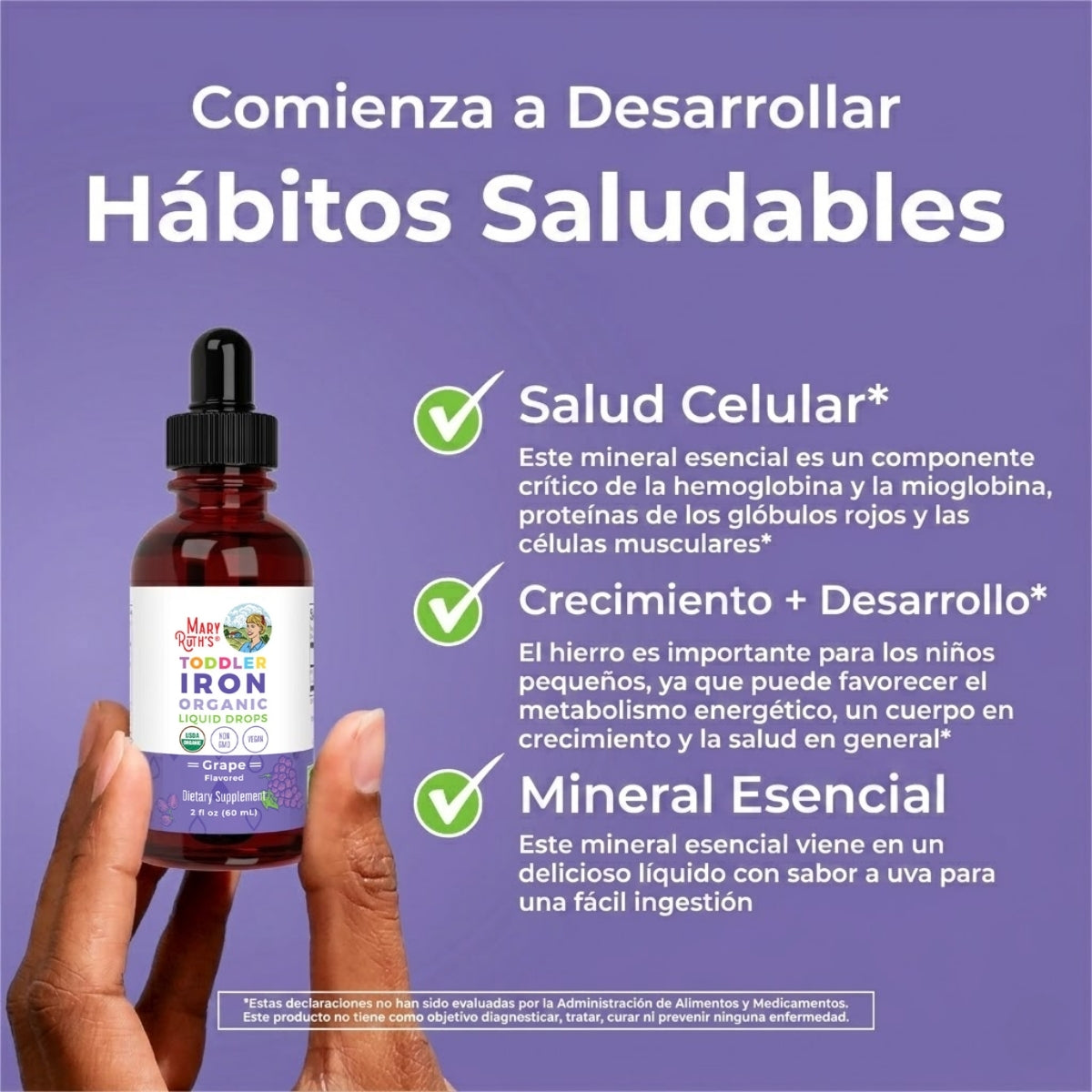 Gotas líquidas orgánicas de hierro para niños pequeños (60ml) / Toddler Iron Drops, Grape, Org, (2oz)