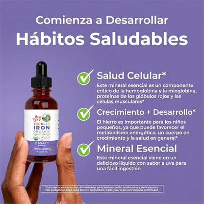Gotas líquidas orgánicas de hierro para niños pequeños (60ml) / Toddler Iron Drops, Grape, Org, (2oz)