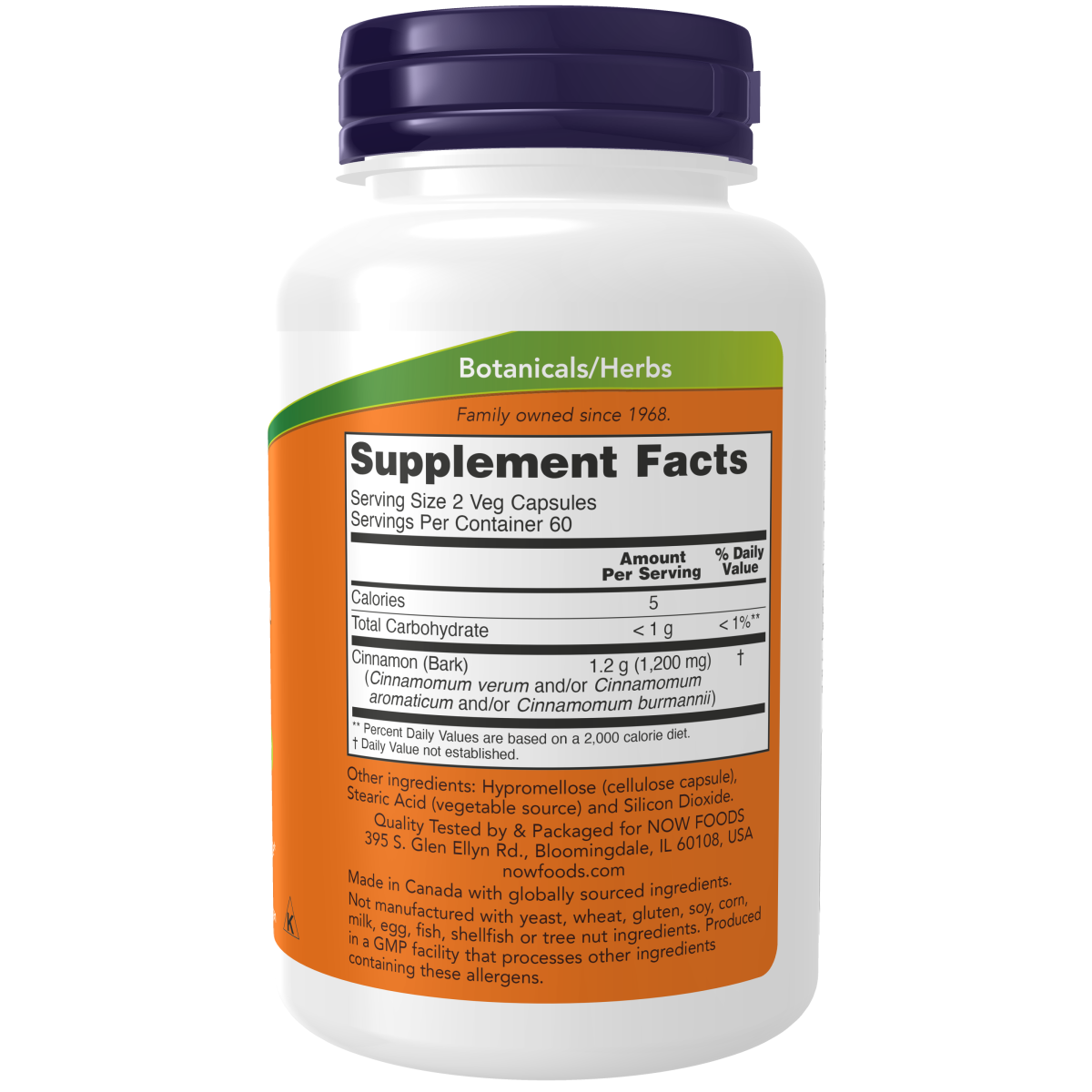 Corteza de canela / Cinnamon Bark 600 mg (120 Veg Caps)