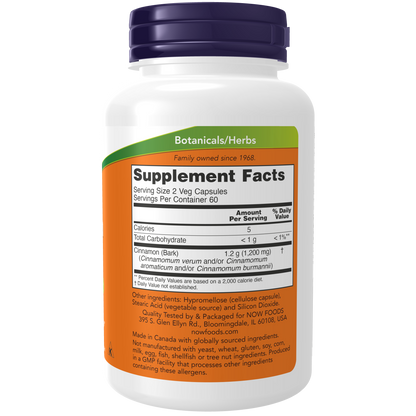 Corteza de canela / Cinnamon Bark 600 mg (120 Veg Caps)