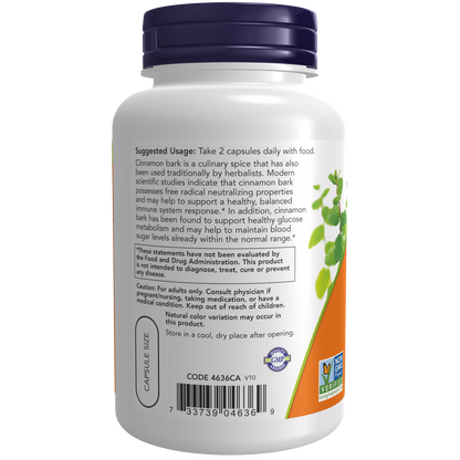 Corteza de canela / Cinnamon Bark 600 mg (120 Veg Caps)