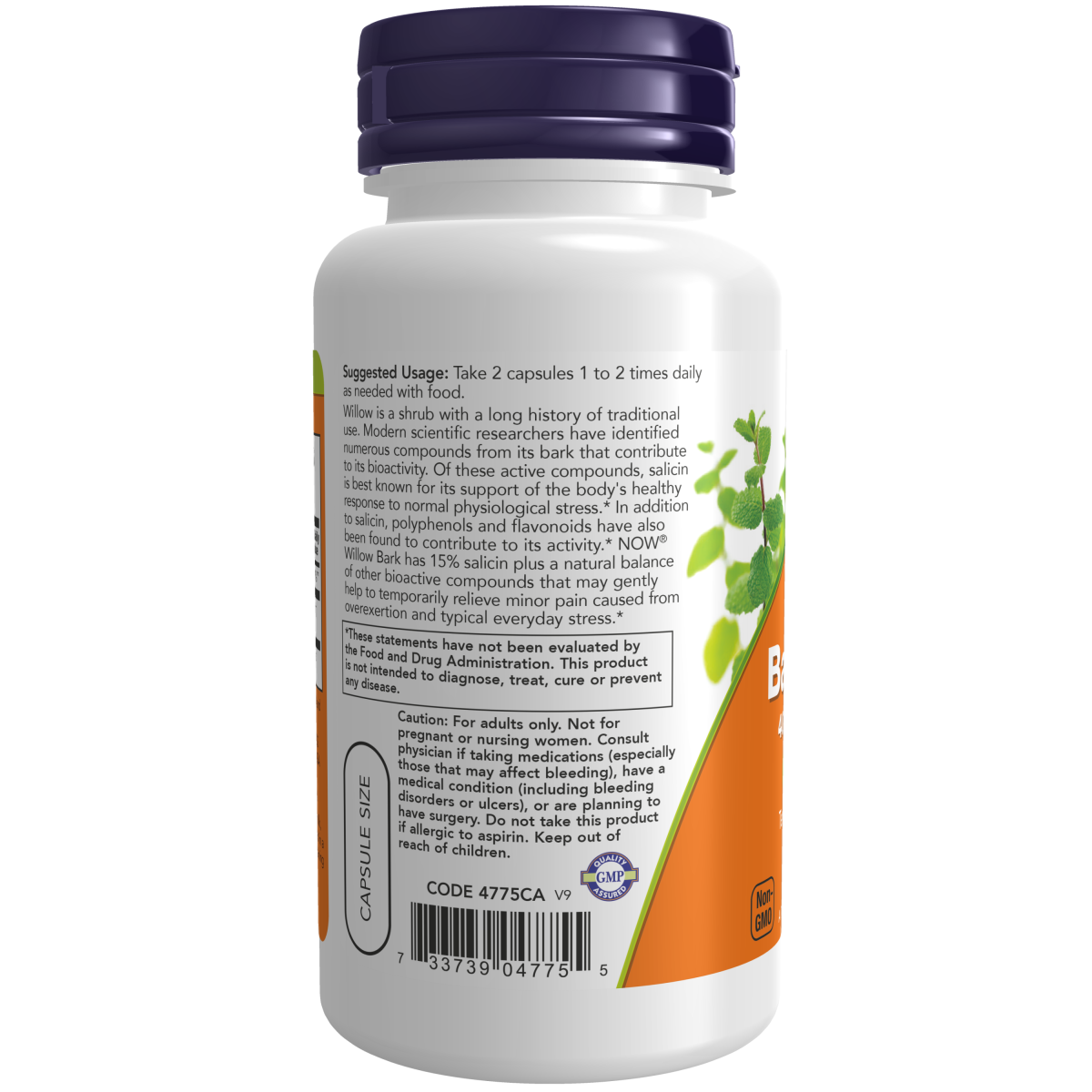 Extracto de corteza de sauce 400 mg 100 Veg Caps /Willow Bark Extract 400 mg 100 Veg Caps