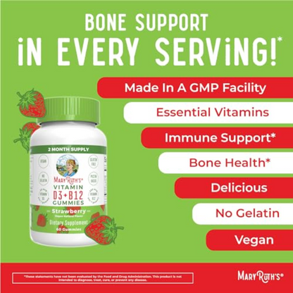 D3 + B12 Gomitas, Fresa (60gomitas) / Vitamin D3+B12 Gummies, Strawberry, (60ct)