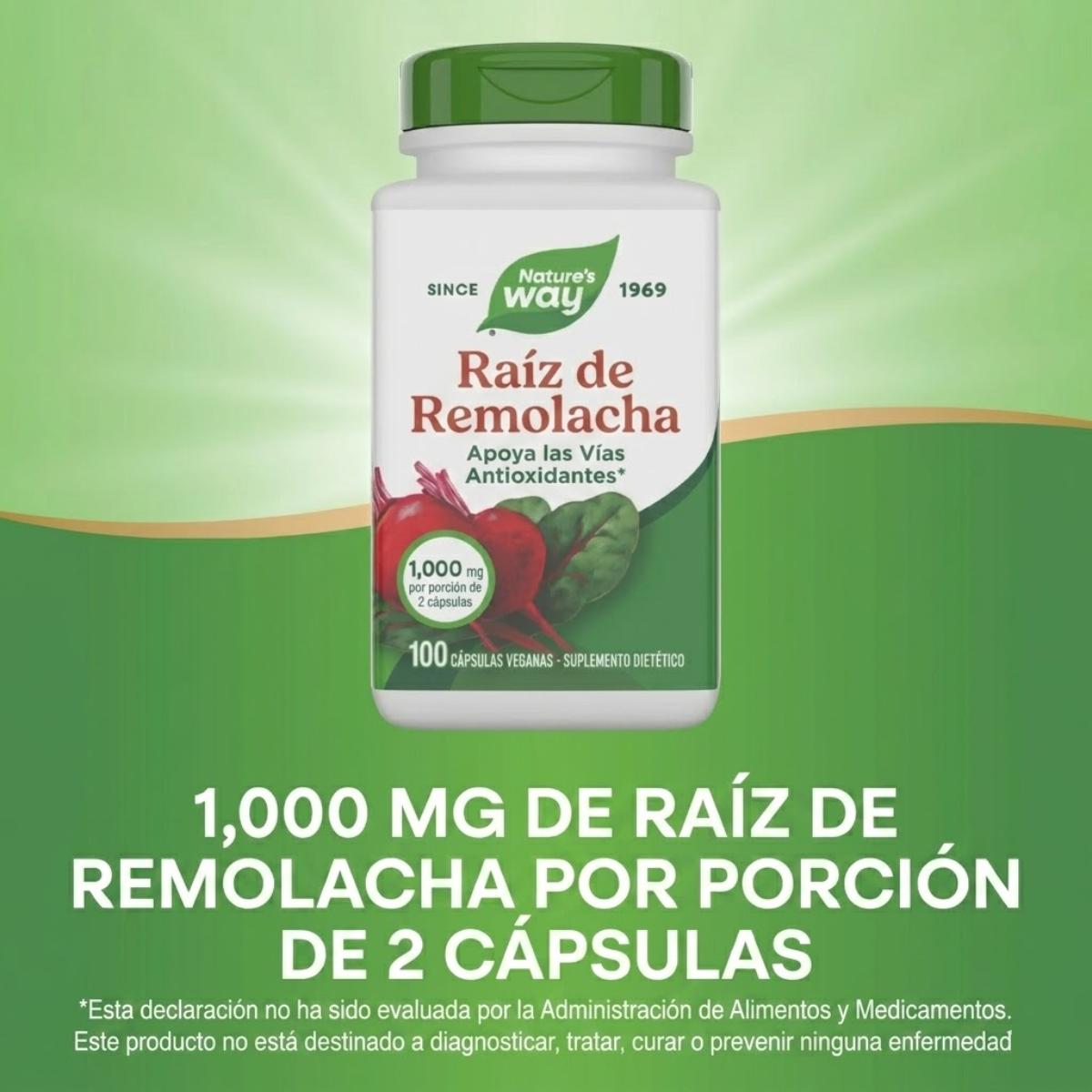 Betabel - Raíz - 1,000mg - 100 Cápsulas Veganas