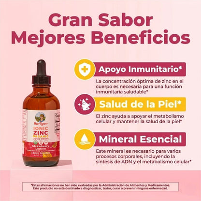 Zinc iónico líquido (120 ml) / Zinc Drops, Strawberry Lemon, Org, (4oz)
