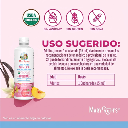 Multivitamínico Liposomal para Mujeres, Vainilla Durazno, Org, (15.22 fl oz/ 450ml), Mary Ruth´s