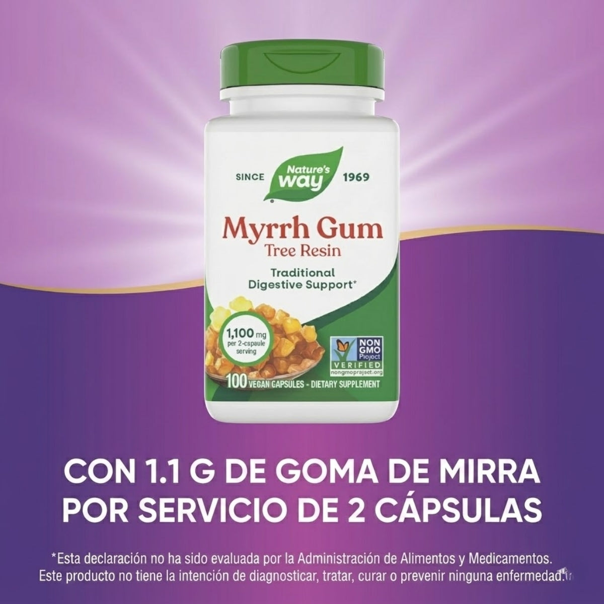 Goma de Mirra - Resina de Árbol - 1,100mg - 100 Cápsulas Veganas