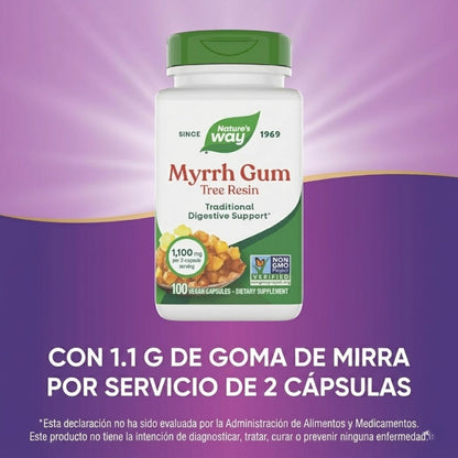 Goma de Mirra - Resina de Árbol - 1,100mg - 100 Cápsulas Veganas