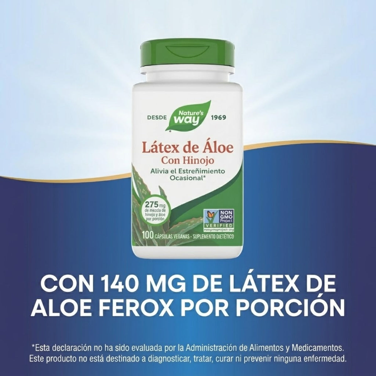 Aloe - Látex con Hinojo - 140mg - 100 Cápsulas Veganas