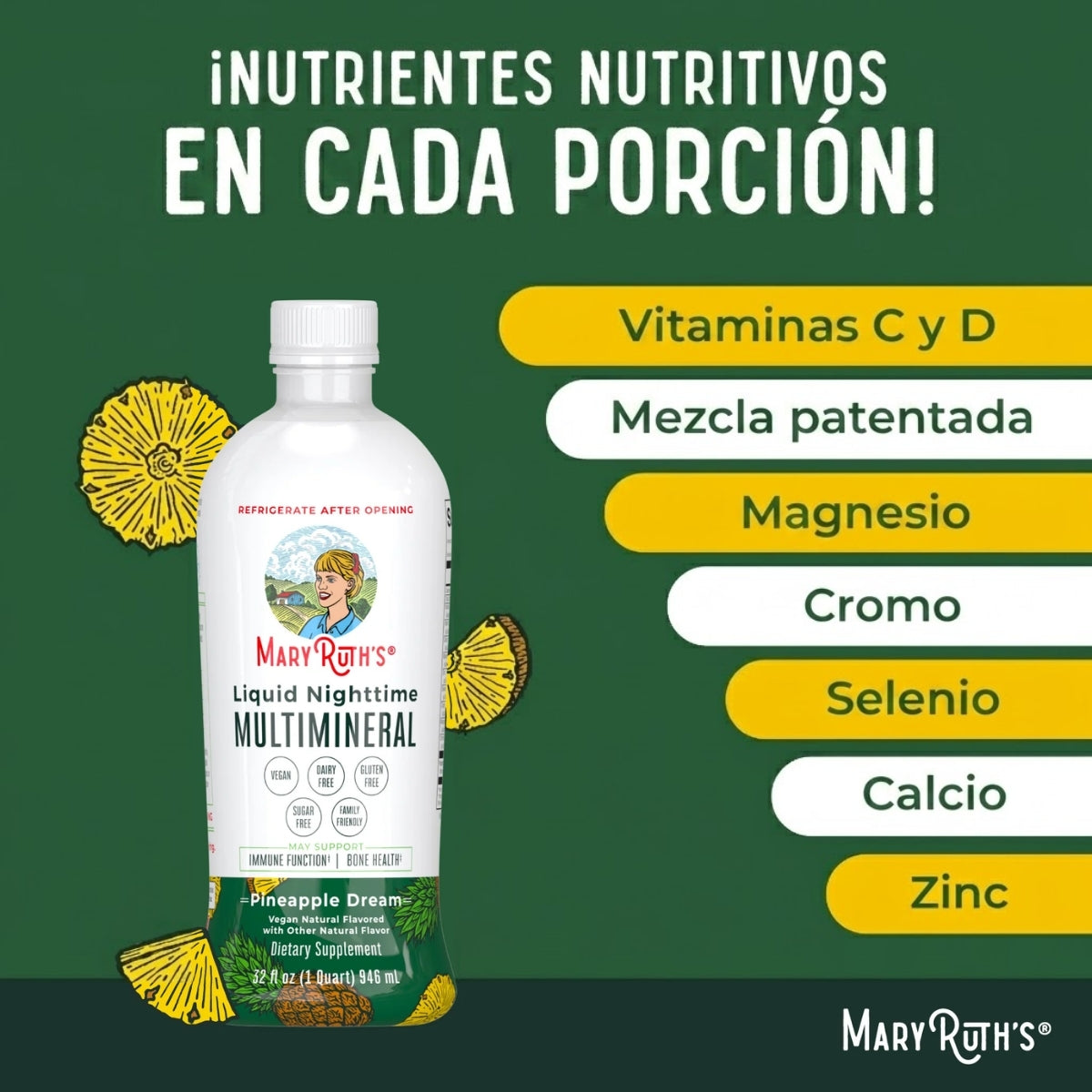 Multimineral Nocturno, Piña, (32 fl oz/946ml), Mary Ruth´s