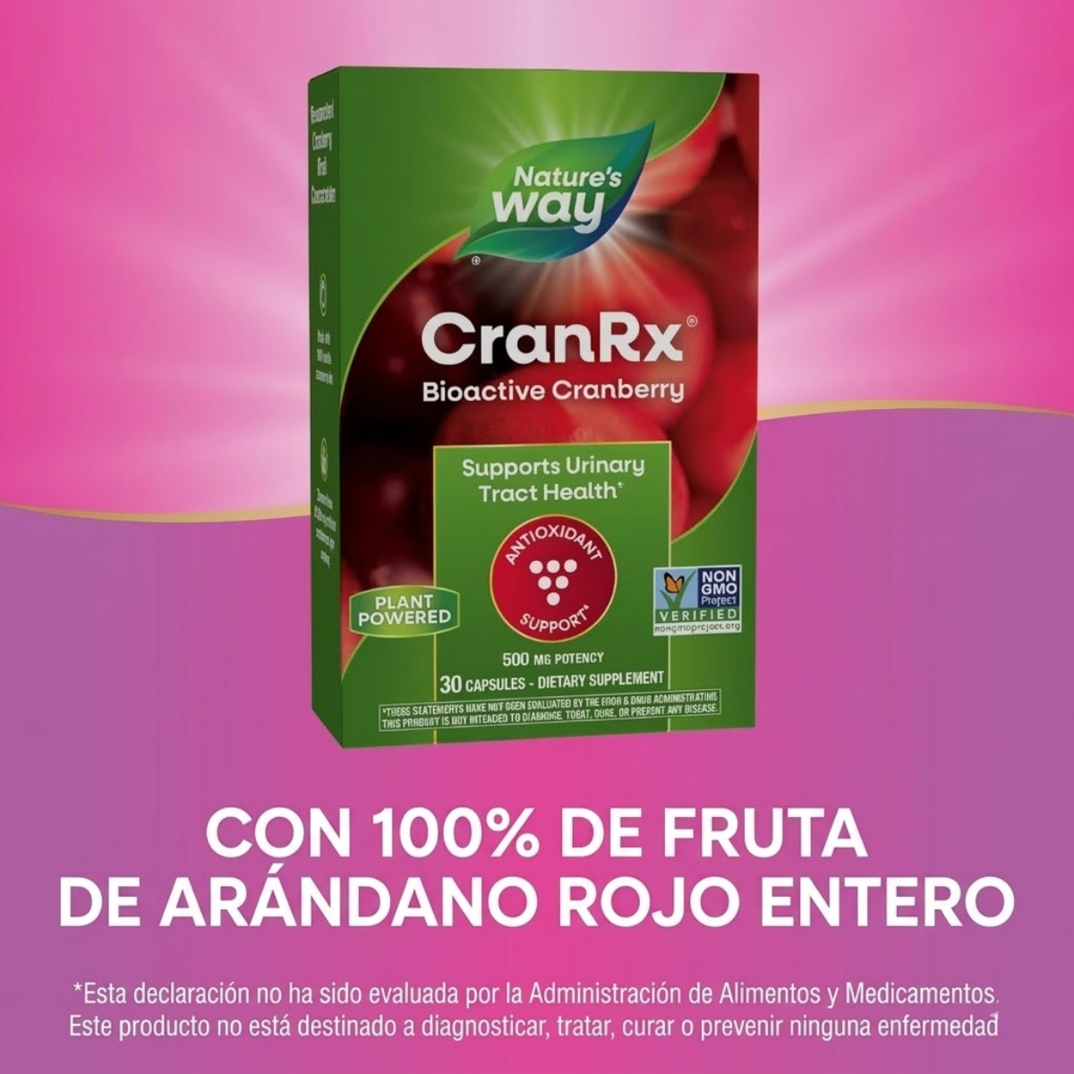 CranRx Arándano Rojo Bioactivo - Salud Urinaria - 500mg - 30 Cápsulas Vegetales