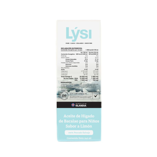 Aceite de Higado de Bacalao Junior Sabor Limón (240 ml), Lysi