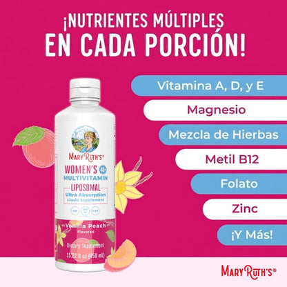 Multivitamínico Liposomal para Mujer 40+ , Vainilla Melocotón, (15.22 oz/450ml), Mary Ruth´s