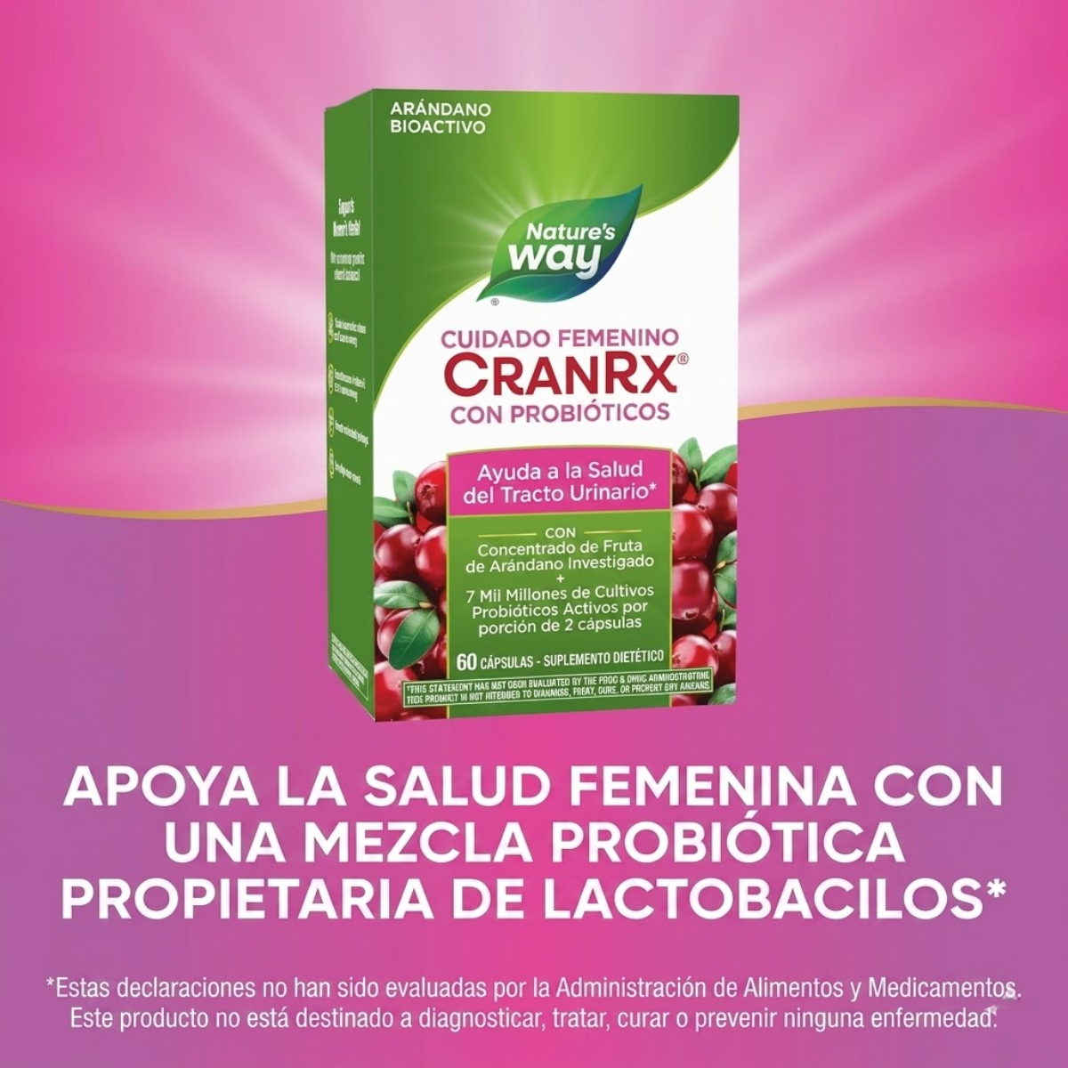 CranRx Arándano Rojo Bioactivo - Women's Care con Probióticos - Siete Mil Millones de Cultivos - Salud Urinaria - 60 Cápsulas