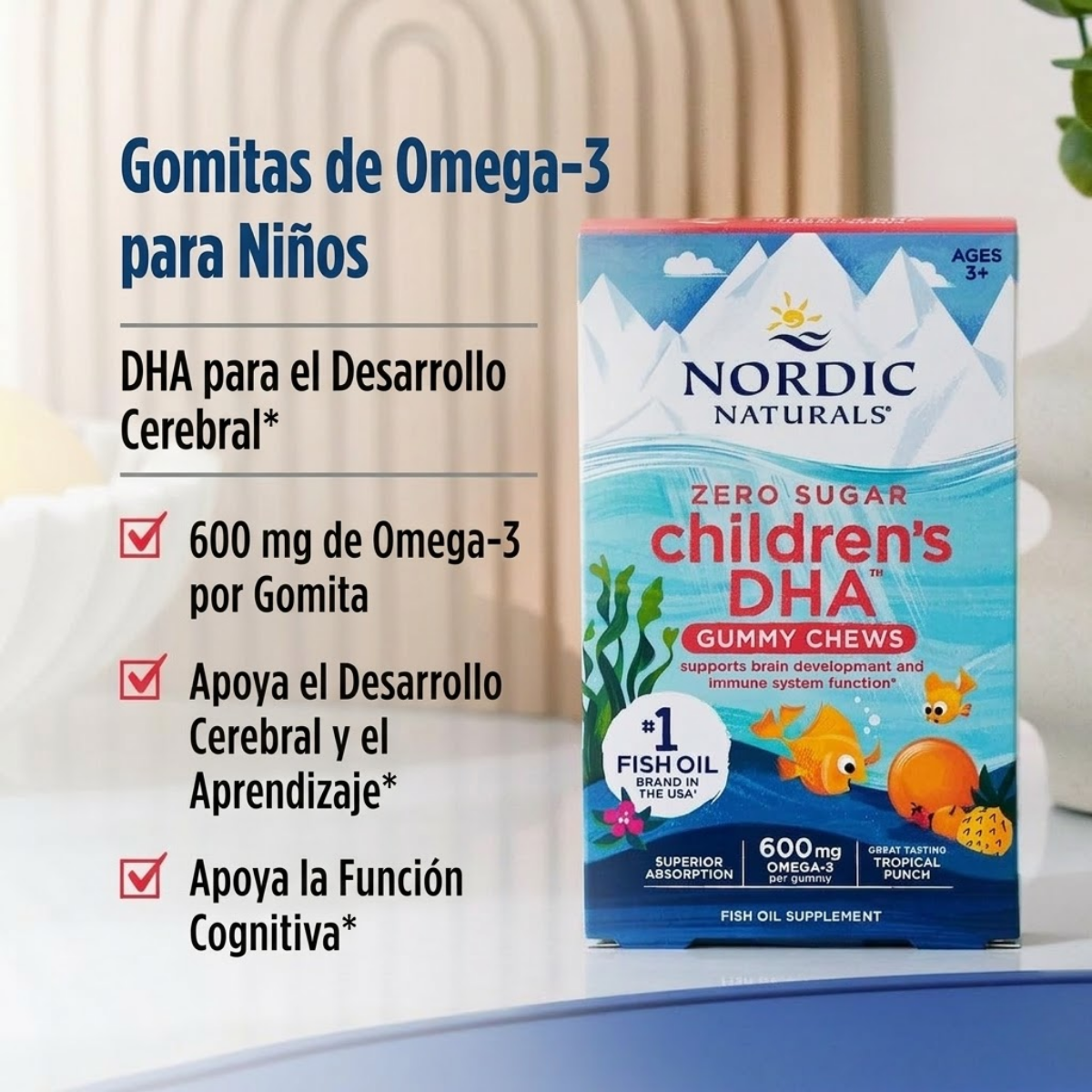DHA Para Niños Sabor Ponche Tropical, Sin Azúcar (30 Gomitas), Nordic Naturals