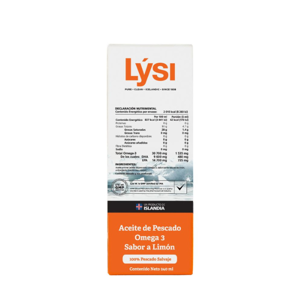 Omega-3 DHA, Aceite de Pescado sabor Limón (240 ml), Lysi