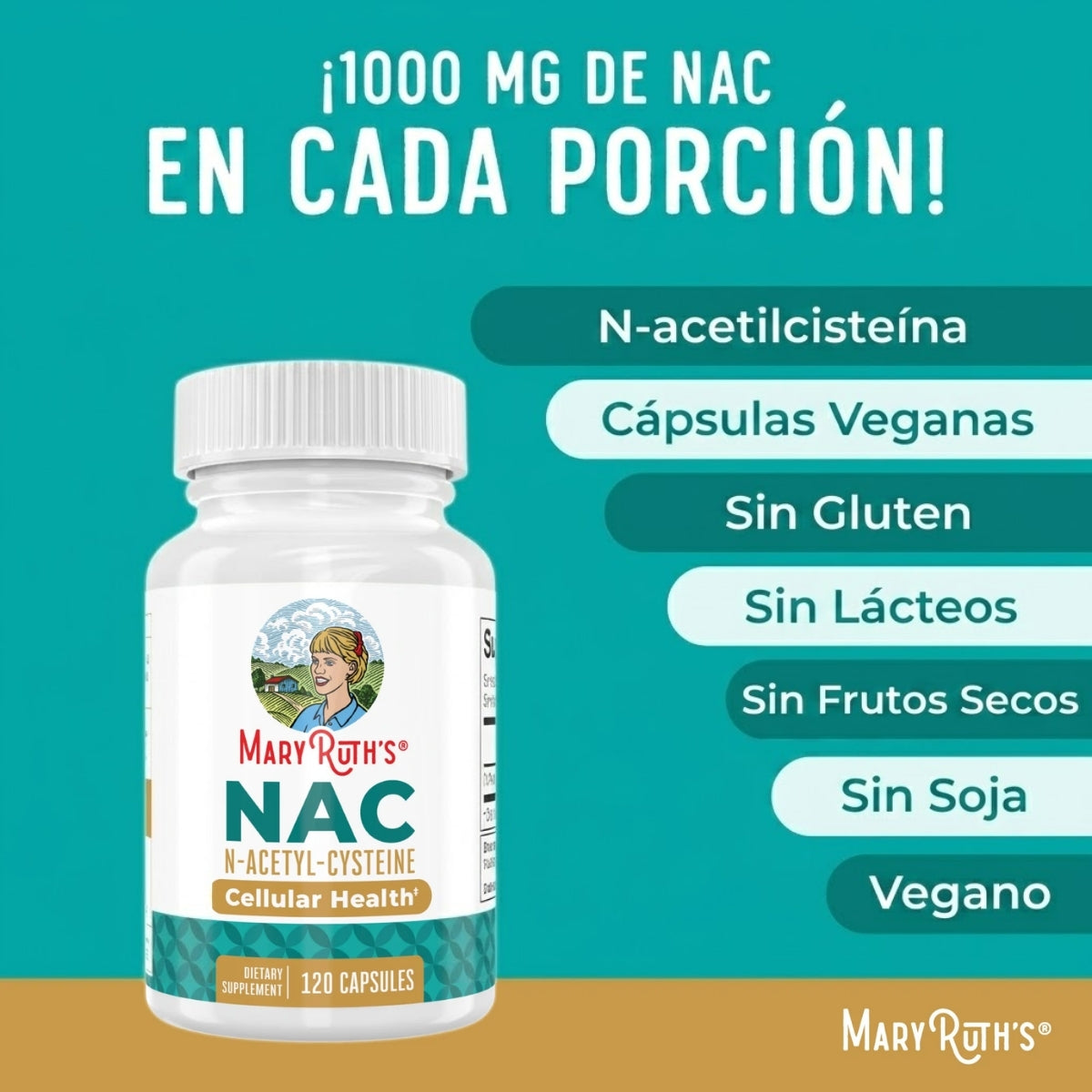 N-Acetil-Cisteína (NAC) 1000 mg (120 caps), Mary Ruth´s