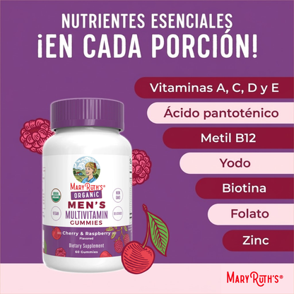 Multivitaminico orgánico para hombres (60gomitas) / Men's Multivitamin Gummies, Cherry & Raspberry, Org, (60ct)