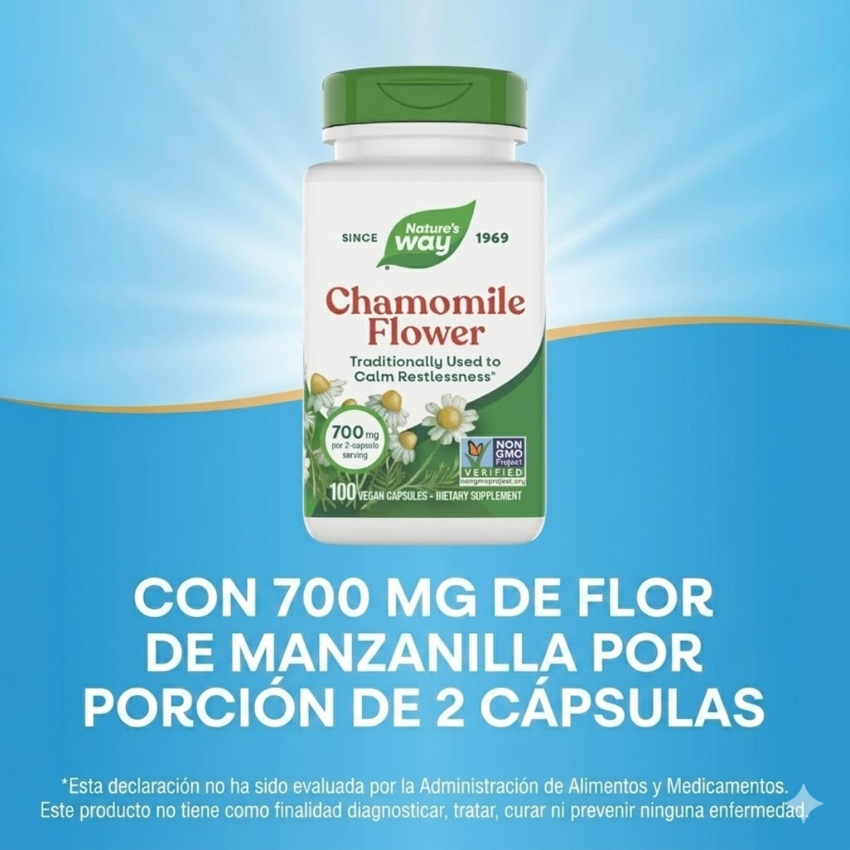 Manzanilla - Flor - 700mg - 100 Cápsulas Veganas