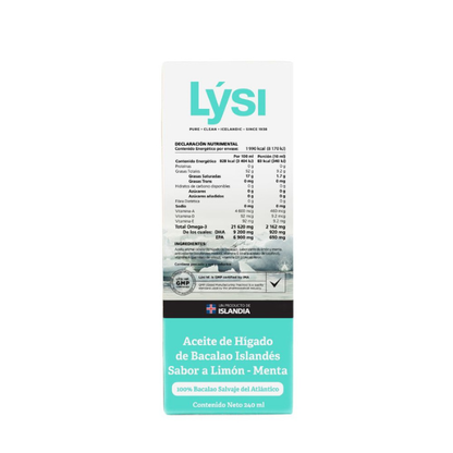 Aceite de Hígado de Bacalao sabor Limón Menta (240 ml), Lysi