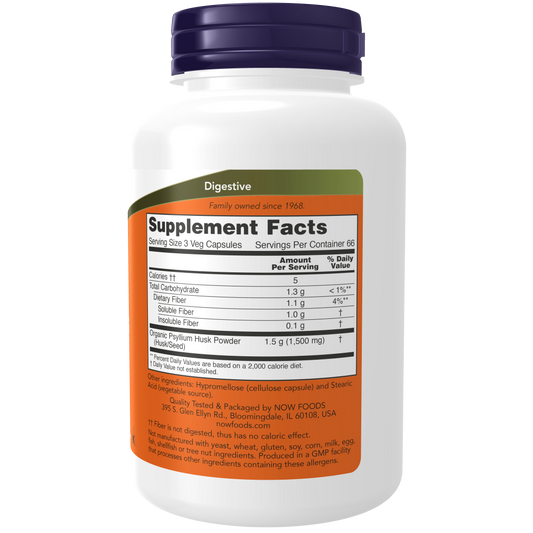 Plantago Psyllium Fibra Natural  500mg (200 Vcaps)/ Psyllium Husk 500 mg