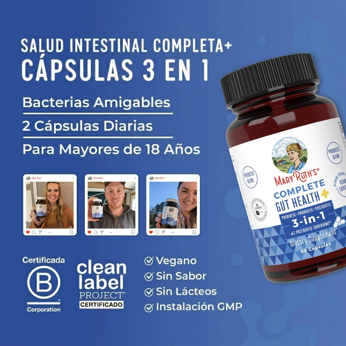 Salud Intestinal Completa+ (60 capsules), Mary Ruth´s