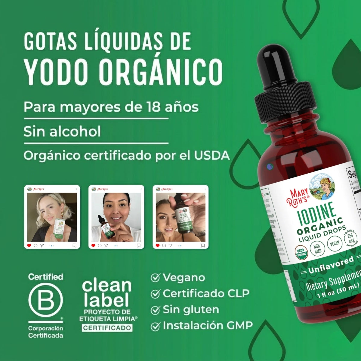 Gotas líquidas de yodo naciente (30ml) / Iodine Drops, Unflavored, Org, 1 oz