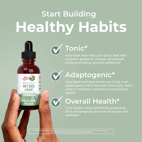 Gotas Líquidas de Hoja de Albahaca Sagrada Orgánica (30ml) / Holy Basil Leaf Drops, (1oz)