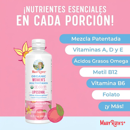 Multivitamínico Liposomal para Mujeres, Vainilla Durazno, Org, (15.22 fl oz/ 450ml), Mary Ruth´s
