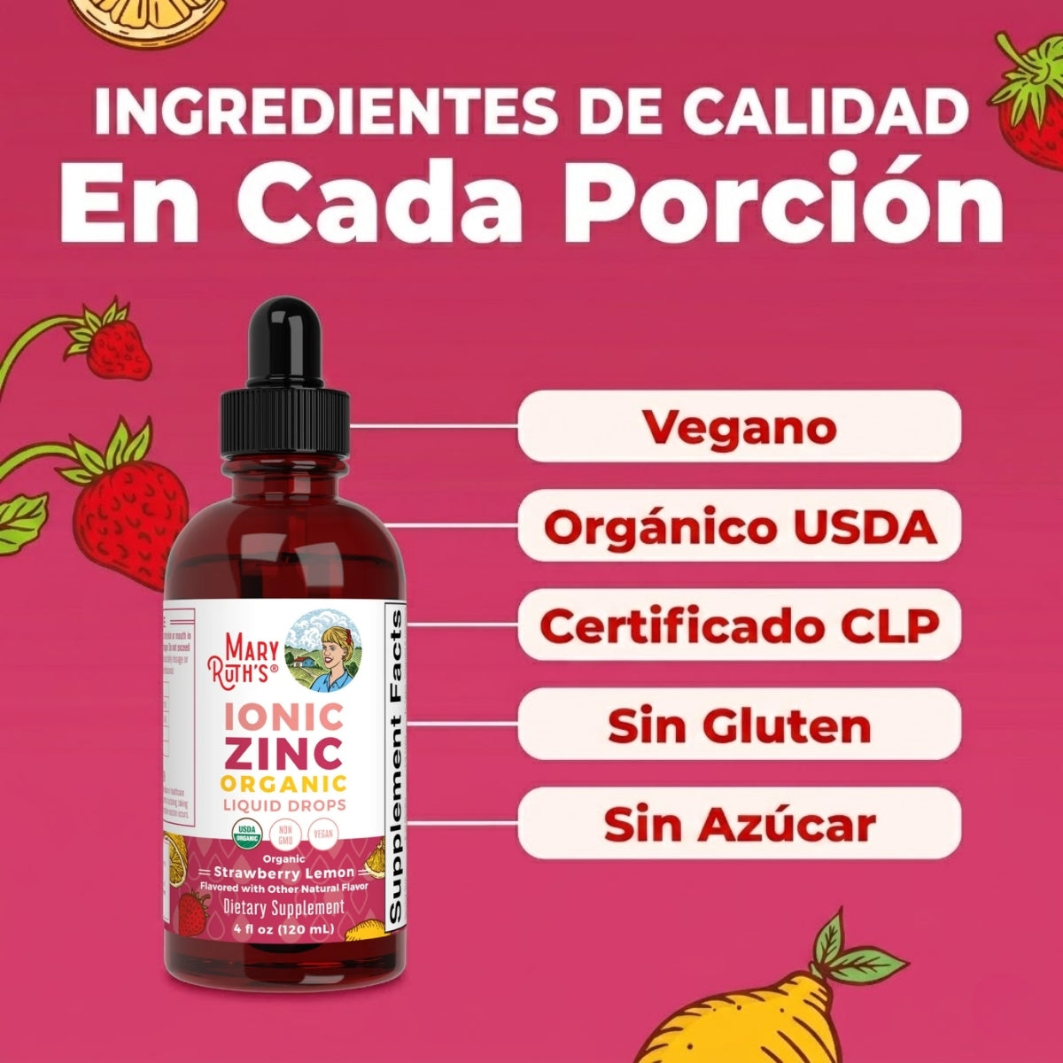 Zinc iónico líquido (120 ml) / Zinc Drops, Strawberry Lemon, Org, (4oz)