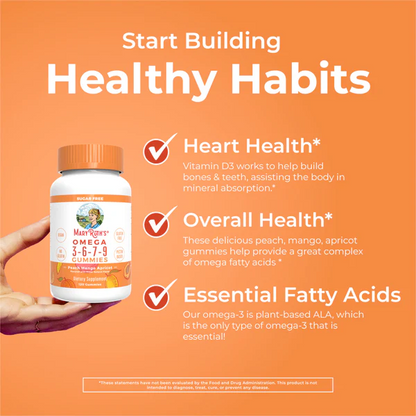 Omega 3-6-7-9 Gomitas 120 unidades / Omega 3-6-7-9 Gummies, Peach Mango & Apricot, 120 ct